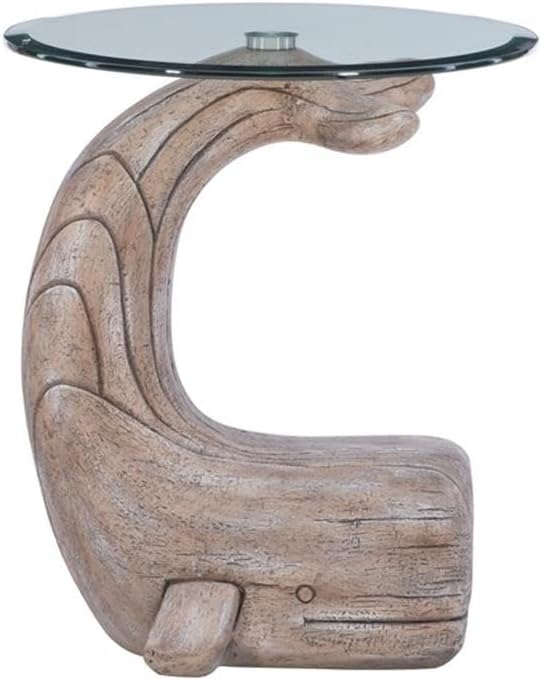 MAKLAINE Whale Sculptured Accent Table, 23 in Tall, Resin Base with Driftwood...