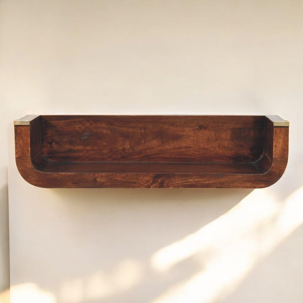 Solid Wood Indira California Walnut Floating Console Table, Open Shelf, Dark ...