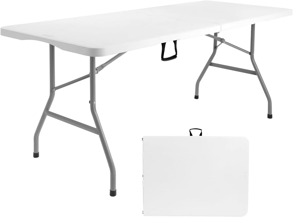6ft Folding Table, Portable Heavy Duty Plastic Table for Party, White | Fold-...
