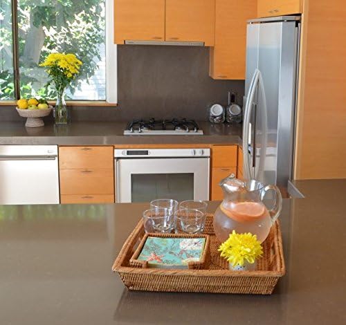 KOUBOO La Jolla Rattan Square Serving Tray, Storage Organizer, Honey Brown