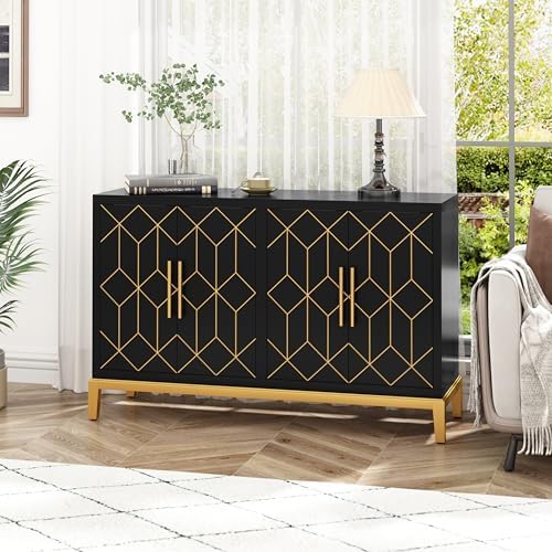 HLR Accent Cabinet with 4 Doors&Shelves, Sideboard Buffet Cabinet with Go...
