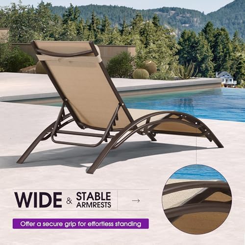 PURPLE LEAF Pool Chaise Lounge Set of 3 Bronze Aluminum Chair, Pebble Gray | ...