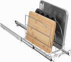 HOLDN’ STORAGE Pull Out Organizer for Bakeware, Cutting Board and Trays, Adjustable Dividers - Heavy Duty, Lifetime Limited Warranty - For Narrow Cabinet Spaces, 8.5”W x 21”D x 11”H, Chrome