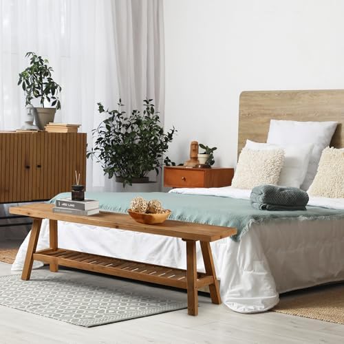 HOKYHOKY Reclaimed Solid Wood Bench-55 Entryway Bench with Storage Shelf | Fa...
