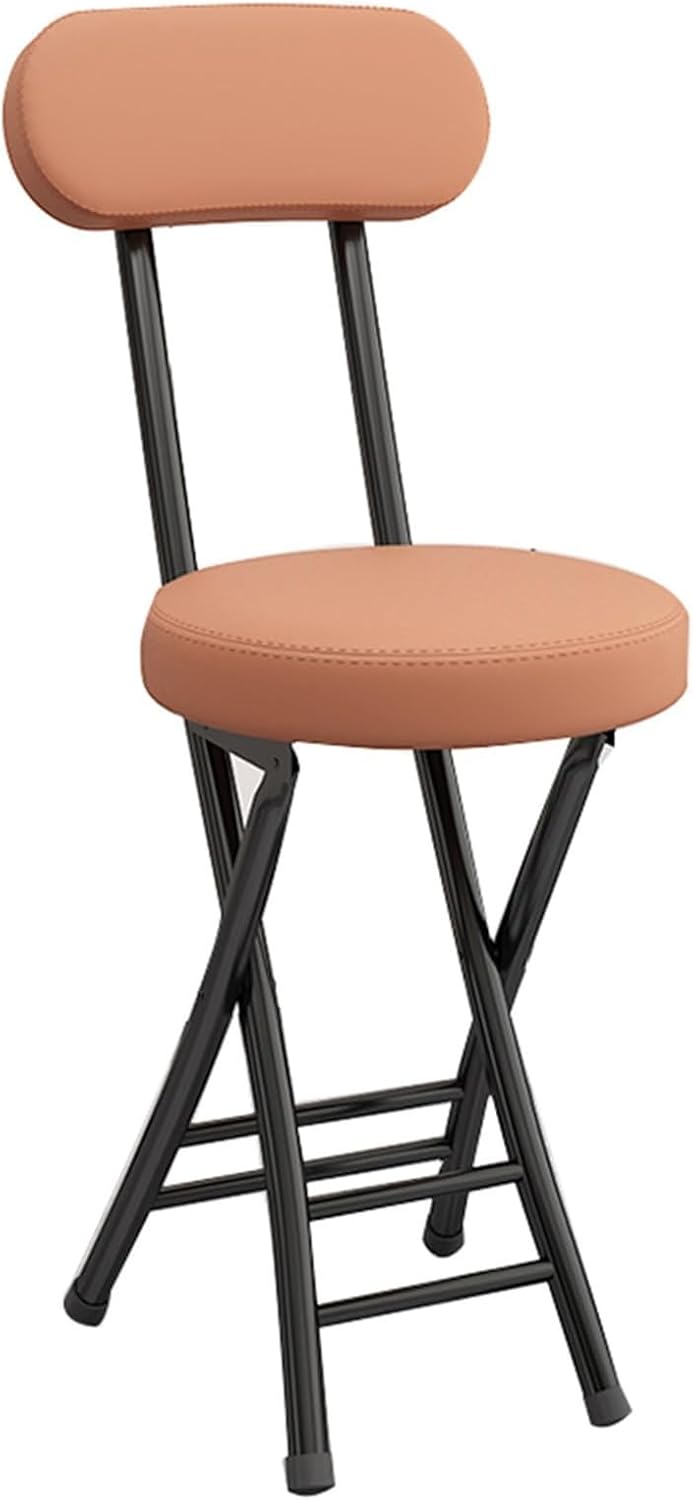 Folding Stool with Backrest, Cushioned Padded Leather Round Portable Foldable...
