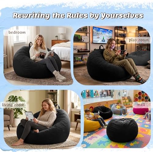 ZurNesfure Bean Bag Chair, Teardrop Large Bean Bag with Filling Black, 3FT | ...