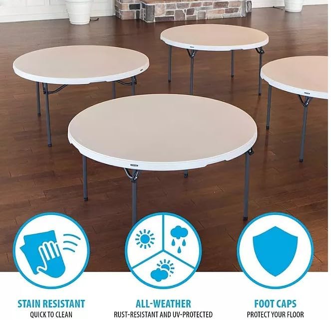 Lifetime 60" Round Commercial Grade Nesting Folding Table, Perfect for A...
