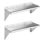 ROCKPOINT Stainless Steel Shelf 10 x 30 Inches 225lb, 2 Pack NSF Metal Commercial Shelves Wall Mount Floating Shelving with Backsplash for Restaurant, Kitchen, Home and Hotel, Silver