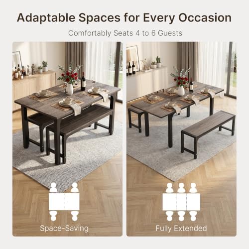 Ahomly 63“ Extendable Dining Table Set with 180° Smart-Flip Pivot, Gray