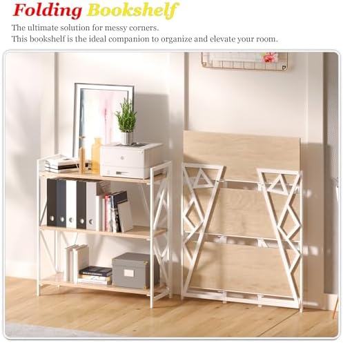 UDD No Assembly Wide Folding Bookshelf, 34" H x 30.9" W, 3 Tier Fol...