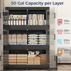 200Gal Stackable Storage Bins with Lid, 800Qt Extra Large Collapsible Storage Box with Wheels, Dividers, Folding Plastic Cabinet Closet Organizers for Home Kitchen Office Dorm, 4Pack Black