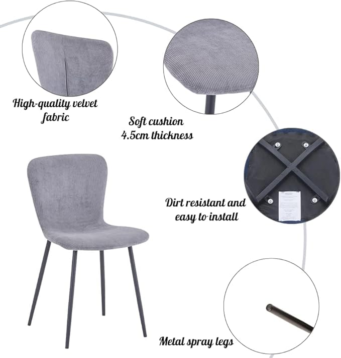 5 Piece Dining Table Table Set, Tempered Glass Dining Table Set for 4 Kitchen Table Set with 4 Chairs for Kitchen Dining Room (Black Table with Grey Chair)