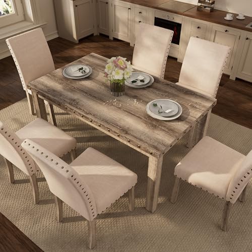 Modern Fort 7-Piece Farmhouse Dining Table Set for 6, 60" Rectangular Wo...