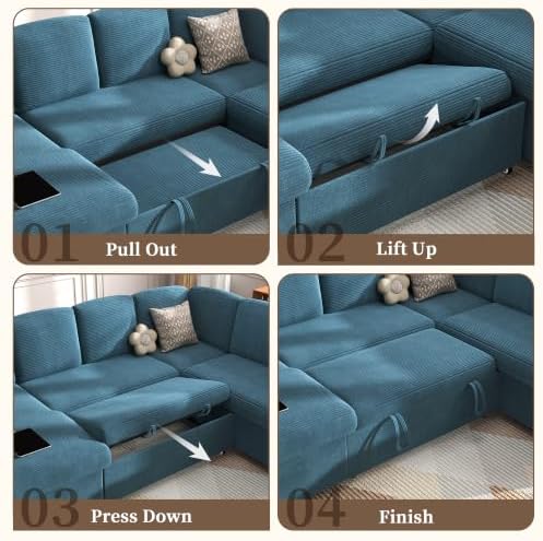 wanan Sectional Sleeper Sofa with Pull Out Couch Bed, 7 Seats Modular U Shape...