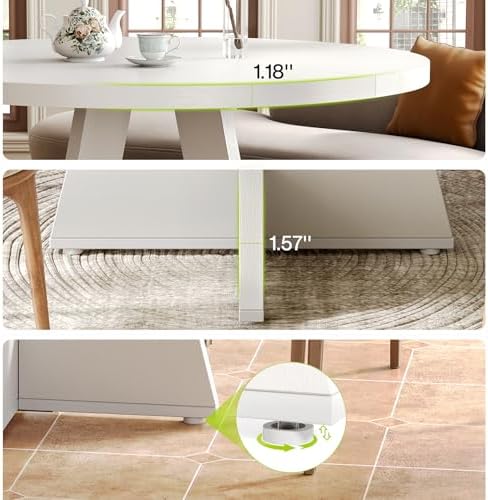 LITTLE TREE Round Dining Table for 4-6 People, 47 Inches White Circle Dinner ...