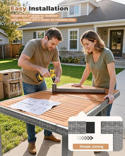 Flamaker Patio Dining Set for 6 Outdoor Acacia Wood Table and Chairs, Gray