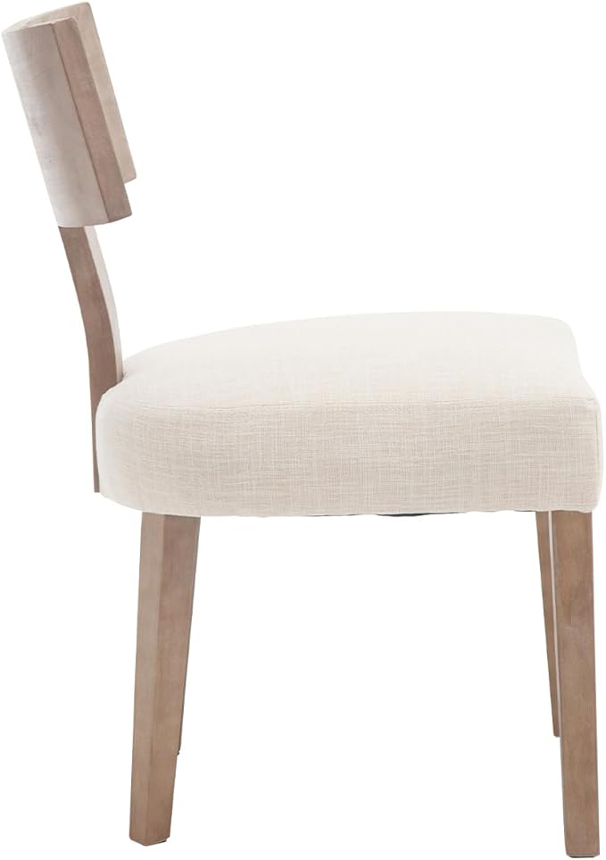 chairus Farmhouse Dining Chairs Set of 2, Upholstered Accent Chairs with Natural T-Shape Wood Back Armless Kitchen Chairs with Soft Pad, Linen Beige