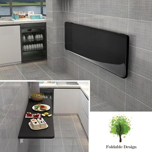 Wall Mounted Folding Table,Black Floating Desk for Small Spaces,Stainless Ste...