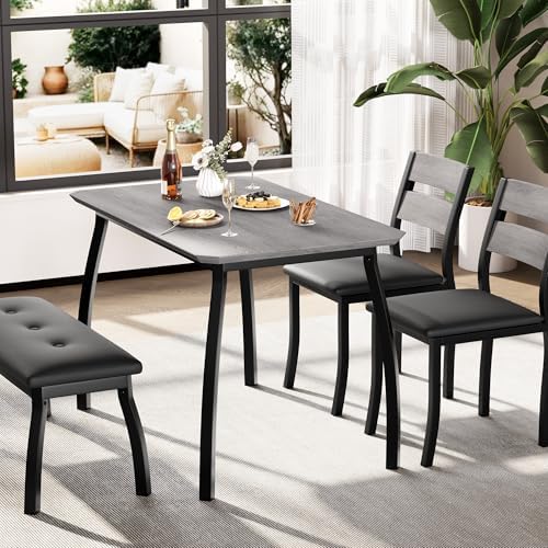 IDEALHOUSE 43'' Dining Table Set for 4, Wooden Kitchen Table with Uph...