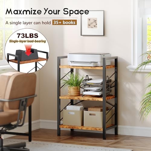 DurayLoly 2 Pieces 3 Tier Bookshelf for Narrow Space, Rustic Brown