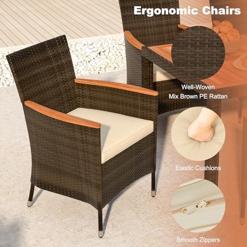 HAPPYGRILL 7 Pieces Rattan Wicker Patio Dining Set, Outdoor Dining Set with C...