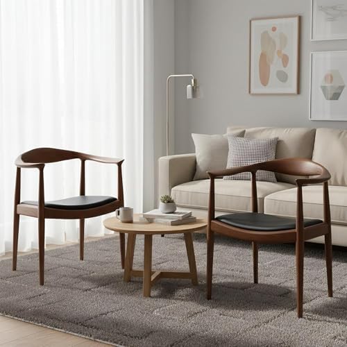 Kennedy Chairs Set of 2, Mid Century Dining Chair with Arms (Walnut) | Premiu...