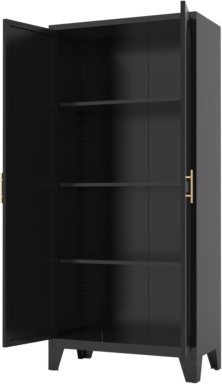 61" Tall Kitchen Pantry Cabinet, Black Metal Garage Storage Cabinet with...