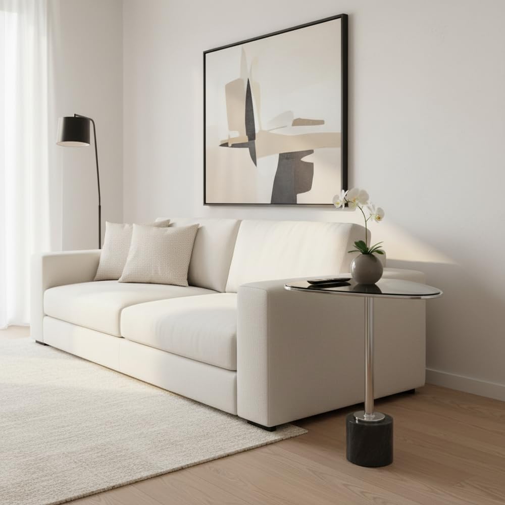 Modern Day Accents 3741 Moderna End Table, Marble and Glass Side Table with P...