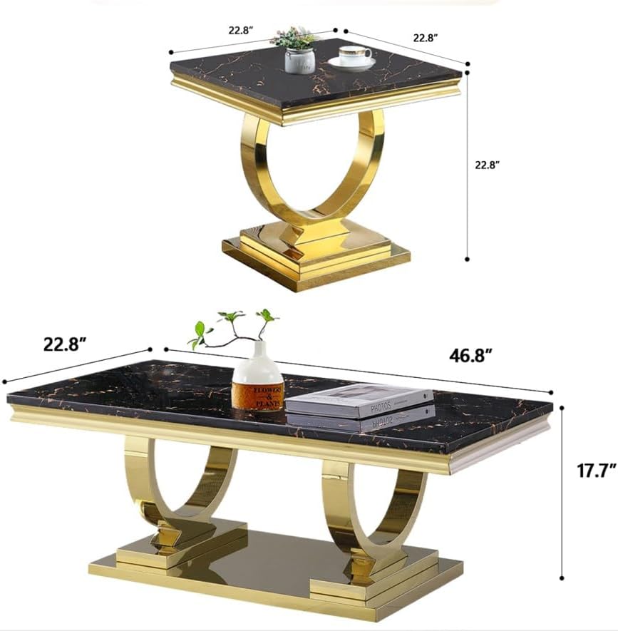 3-Piece Living Room Table Set, Modern Coffee Table with 2 End Tables Set for ...