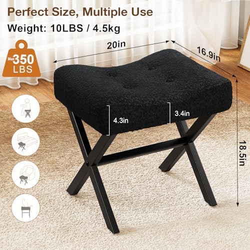 Memobarco 18-Inch Large Vanity Stool Chair, Black Makeup Stool | Teddy Flanne...