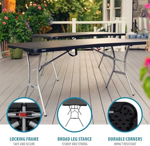 LIFETIME 6-Foot Fold in Half Table, Light Commercial, Black