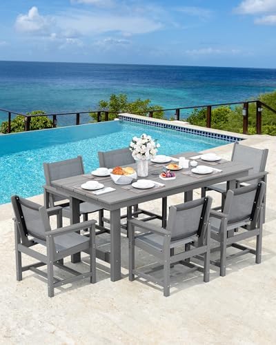 SERWALL 5 Pcs HDPE Patio Dining Set, HDPE Dining Set for 4, Gray