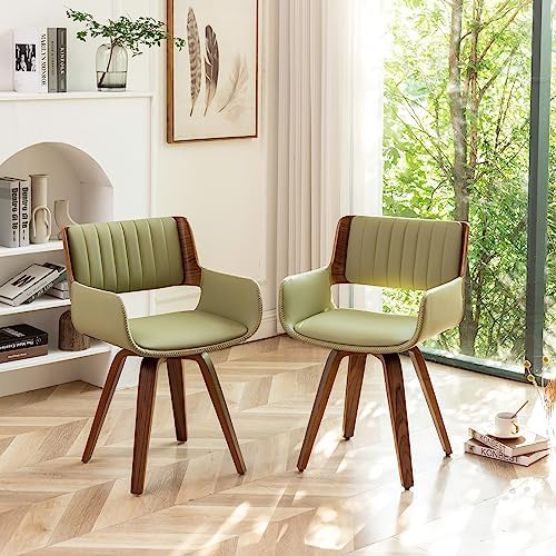 LUNLING Swivel Accent Faux Leather Dining Chairs Set of 2 Mid Century Modern ...