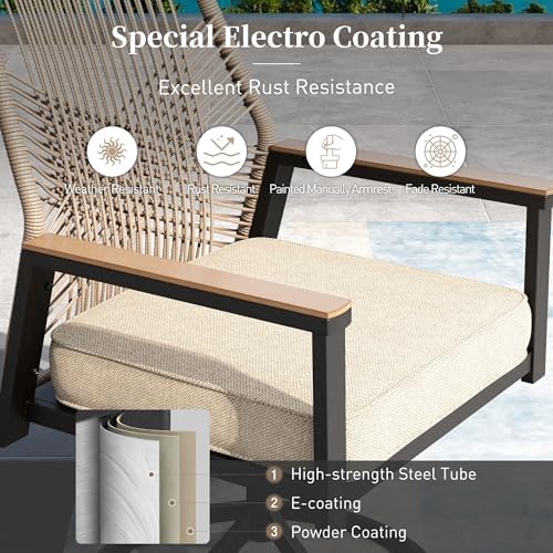 SUNSHINE VALLEY 7pc Patio Dining Set, 59" Metal Table & 6 Rattan Chairs