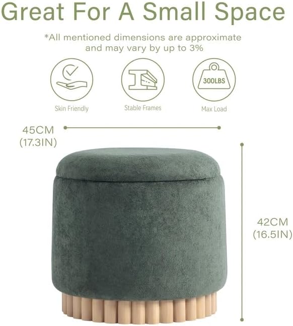 Get Set Style Round Ottoman with Wooden Base, Storage Vanity Stool for Makeup...