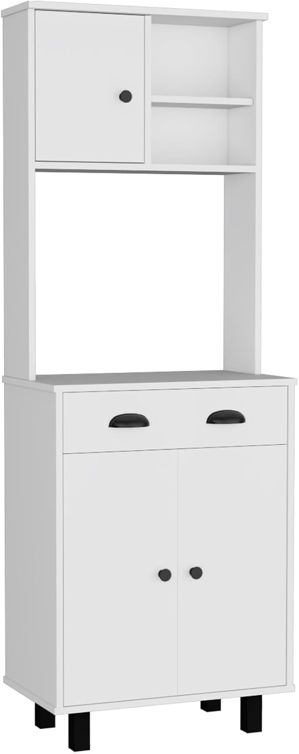 67" H with 5-Tier Storage Shelves and 2 Doors, White,for Kitchen