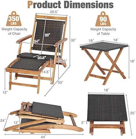 RELAX4LIFE Patio Lounge Chair Set - Outdoor Acacia Wood Chaise Lounge w/Side ...