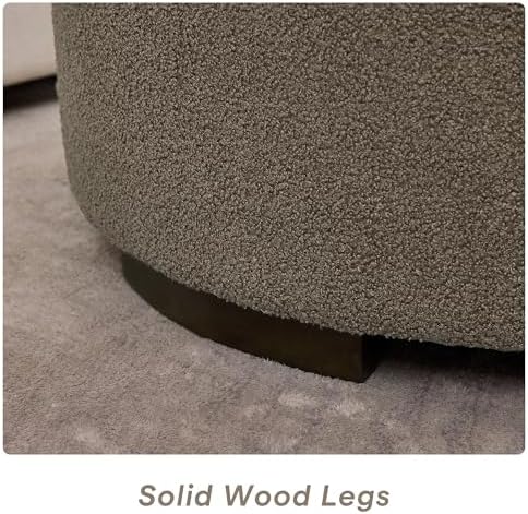29.5 Inch Round Storage Ottoman Coffee Table, Brown Teddy | Modern Circle Cof...