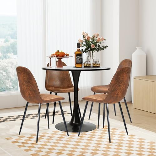 FurnitureR Mid-Century Modern Suede Dining Chairs Set of 4 with Metal Legs, U...