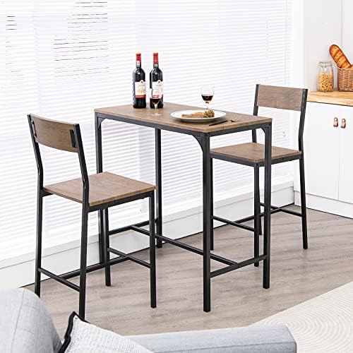 GIANTEX 3 Piece Pub Table Set, Bar Table and Chairs Set of 2, Kitchen Counter...