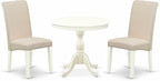 East West Furniture AMBA3-LWH-01 3 Piece Modern Dining Table Set Contains a Round Kitchen Table with Pedestal and 2 Cream Linen Fabric Upholstered Parson Chairs, 36x36 Inch, Linen White