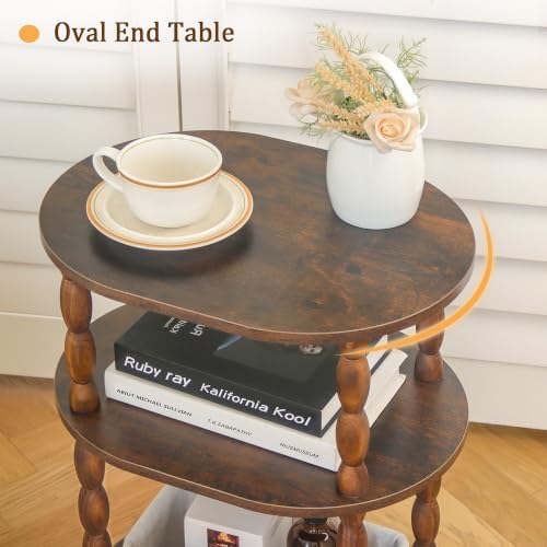 MaxSmeo Side Table, 3-Tier Small End Table, Modern Oval Night Stand Accent Ta...