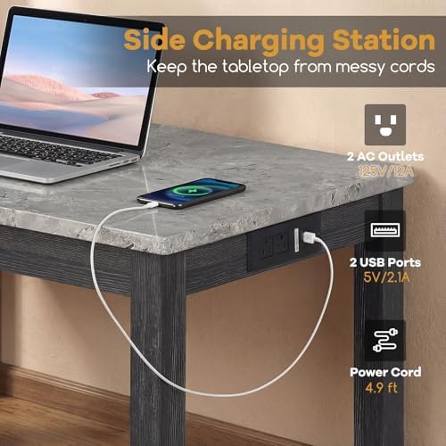 COSTWAY 3-Piece Wooden Bar Table Set with Charging Station