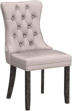 Kiztir Velvet Dining Chairs Set of 4, Upholstered Dining Room Chairs with Ring Pull Trim and Button Back, Luxury Tufted Dining Chair for Living Room, Bedroom, Kitchen (Beige)