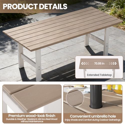 Outdoor Dining Set,7-Piece Patio Table and Chairs Set for 6, HDPE Outdoor Din...