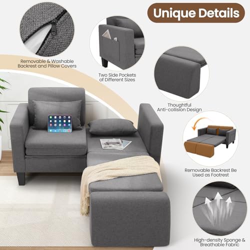 SEJOV 6-in-1 Convertible Sofa Bed, 58" Loveseat Sleeper Sofas, Gray | Pu...