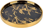 Small Round Black Decorative Tray – Marble Look Jewelry Dish, Perfume Organizer, Makeup Vanity Tray for Dresser, Counter, or Bedroom