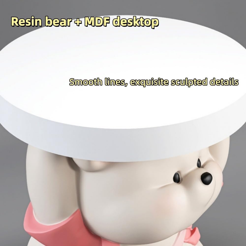 Cute Resin Bear Side Table with MDF Desktop, Modern and Simple Bedside Table,...