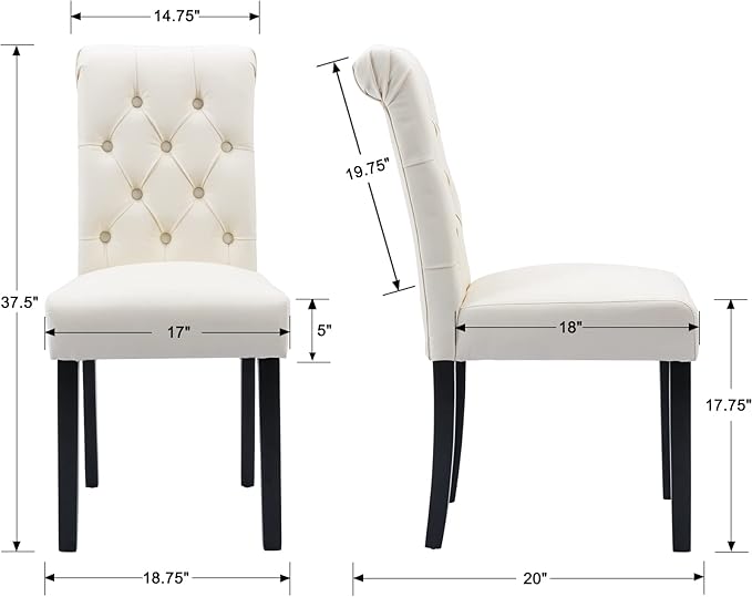 Faux Leather Dining Chairs Set of 8 Upholstered Dining Room Chairs Modern Tufted Accent Chairs Wooden Parsons Side Chairs for Home Kitchen Resturant, (Cream)