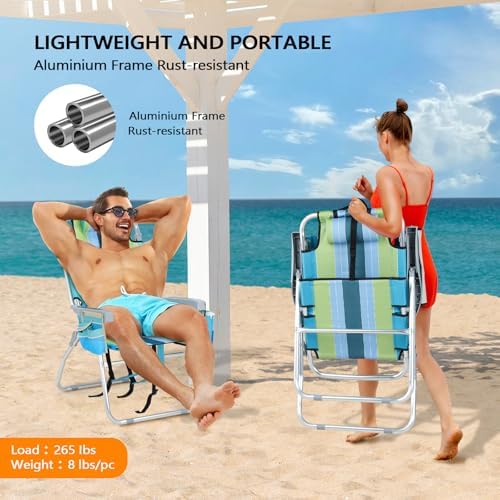 VINGLI Tall Beach Chair 2 Pack Lightweight, Backpack Beach Chair for Adults w...